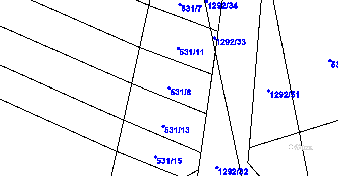 Parcela st. 531/8 v KÚ Mořkov, Katastrální mapa