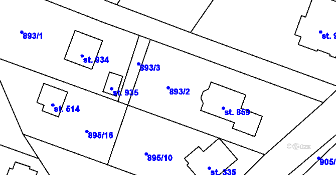 Parcela st. 893/2 v KÚ Mořkov, Katastrální mapa