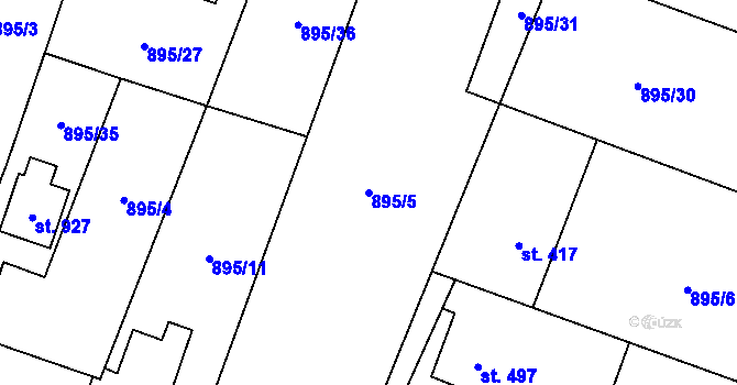 Parcela st. 895/5 v KÚ Mořkov, Katastrální mapa