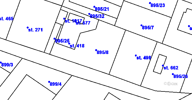 Parcela st. 895/8 v KÚ Mořkov, Katastrální mapa