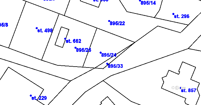 Parcela st. 895/24 v KÚ Mořkov, Katastrální mapa