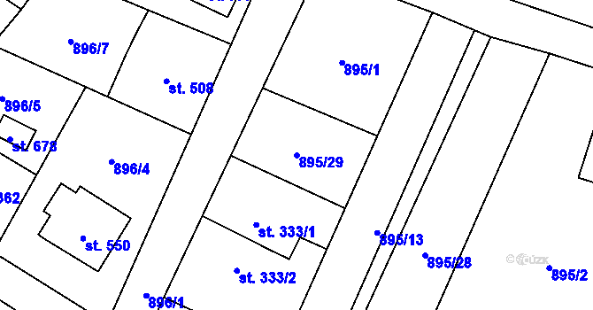 Parcela st. 895/29 v KÚ Mořkov, Katastrální mapa