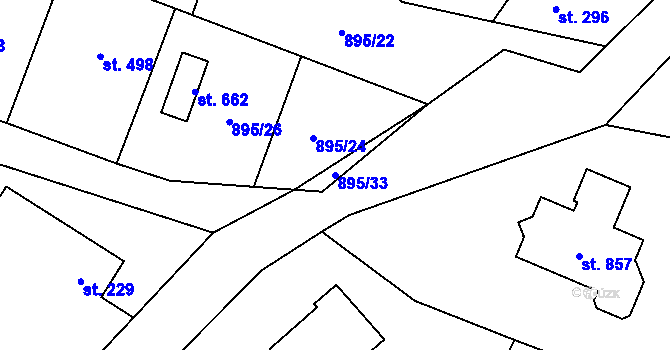 Parcela st. 895/33 v KÚ Mořkov, Katastrální mapa