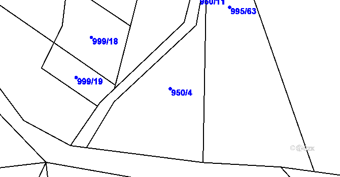 Parcela st. 950/4 v KÚ Mořkov, Katastrální mapa