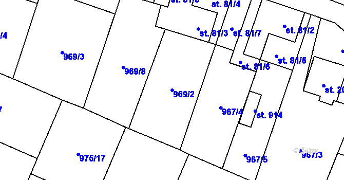 Parcela st. 969/2 v KÚ Mořkov, Katastrální mapa