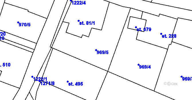 Parcela st. 969/5 v KÚ Mořkov, Katastrální mapa