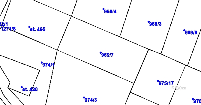 Parcela st. 969/7 v KÚ Mořkov, Katastrální mapa
