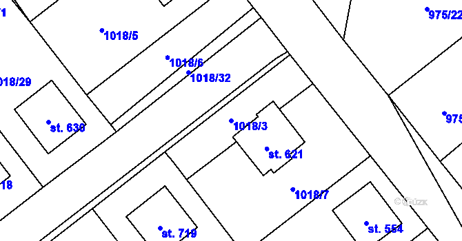 Parcela st. 1018/3 v KÚ Mořkov, Katastrální mapa
