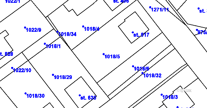 Parcela st. 1018/5 v KÚ Mořkov, Katastrální mapa