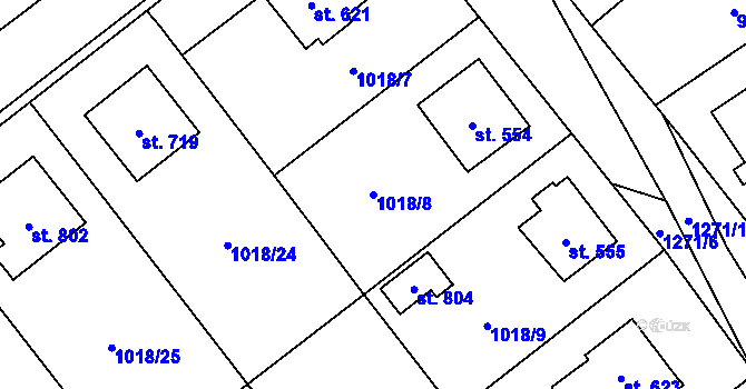 Parcela st. 1018/8 v KÚ Mořkov, Katastrální mapa