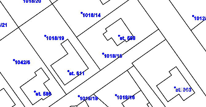 Parcela st. 1018/15 v KÚ Mořkov, Katastrální mapa