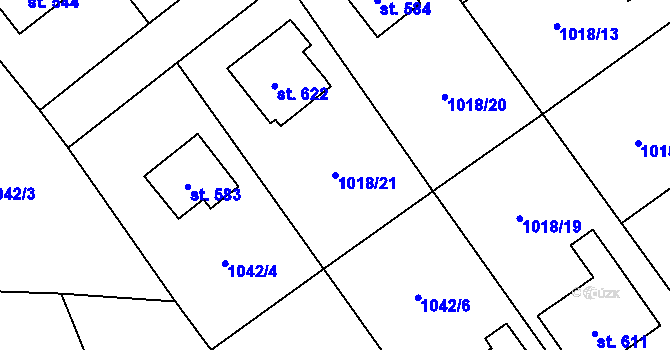 Parcela st. 1018/21 v KÚ Mořkov, Katastrální mapa