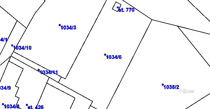 Parcela st. 1034/6 v KÚ Mořkov, Katastrální mapa