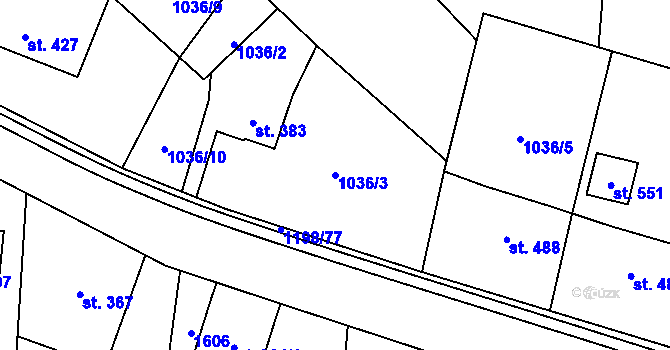 Parcela st. 1036/3 v KÚ Mořkov, Katastrální mapa