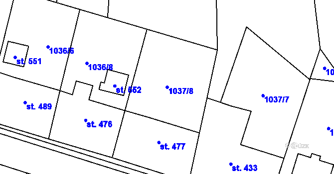 Parcela st. 1037/8 v KÚ Mořkov, Katastrální mapa