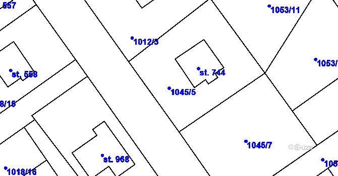 Parcela st. 1045/5 v KÚ Mořkov, Katastrální mapa