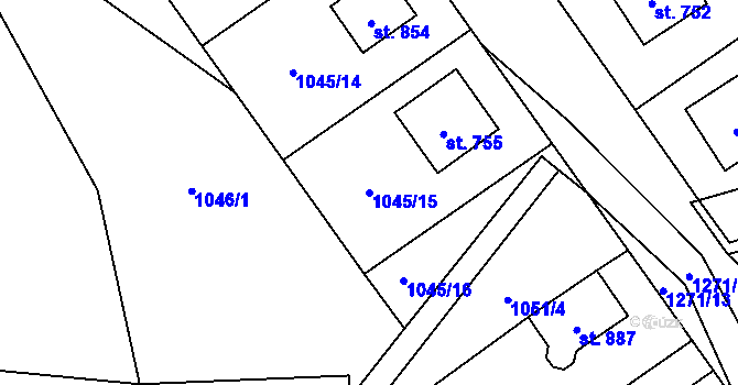 Parcela st. 1045/15 v KÚ Mořkov, Katastrální mapa