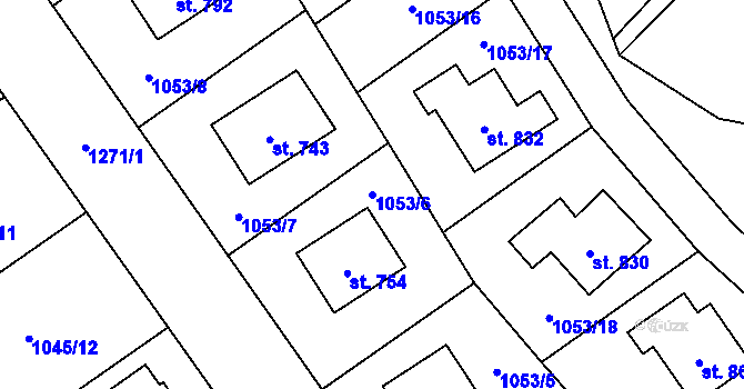 Parcela st. 1053/6 v KÚ Mořkov, Katastrální mapa