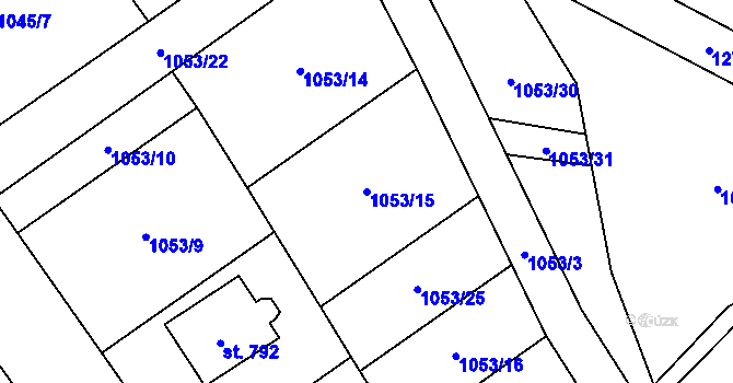 Parcela st. 1053/15 v KÚ Mořkov, Katastrální mapa