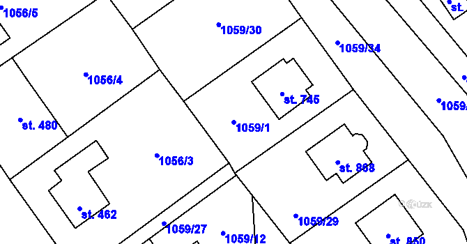 Parcela st. 1059/1 v KÚ Mořkov, Katastrální mapa