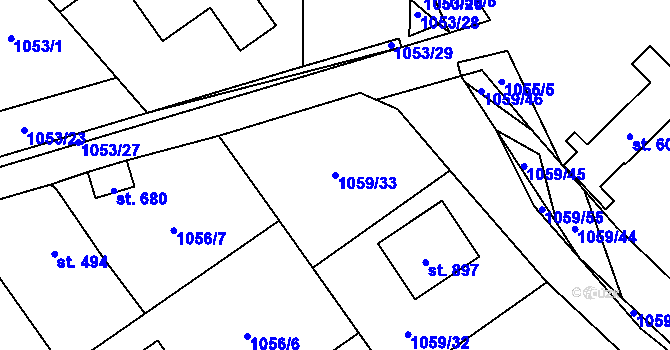 Parcela st. 1059/33 v KÚ Mořkov, Katastrální mapa