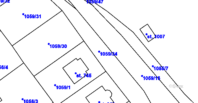 Parcela st. 1059/34 v KÚ Mořkov, Katastrální mapa