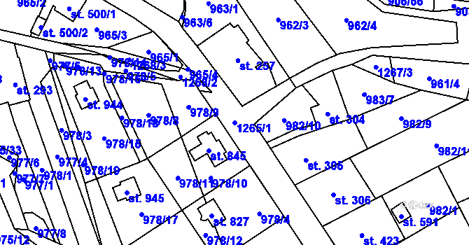 Parcela st. 1265/1 v KÚ Mořkov, Katastrální mapa