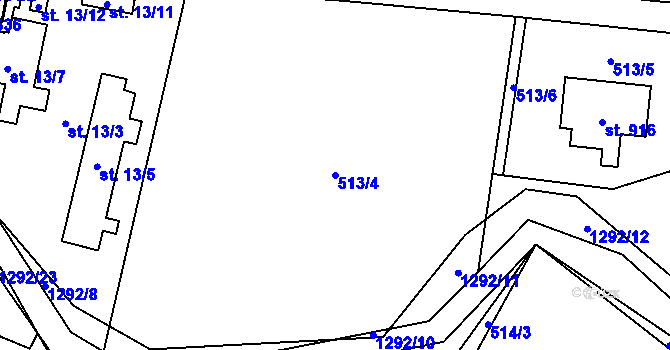 Parcela st. 513/4 v KÚ Mořkov, Katastrální mapa