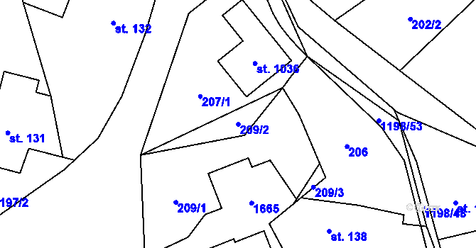 Parcela st. 209/2 v KÚ Mořkov, Katastrální mapa