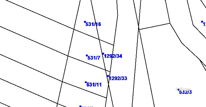 Parcela st. 1292/34 v KÚ Mořkov, Katastrální mapa