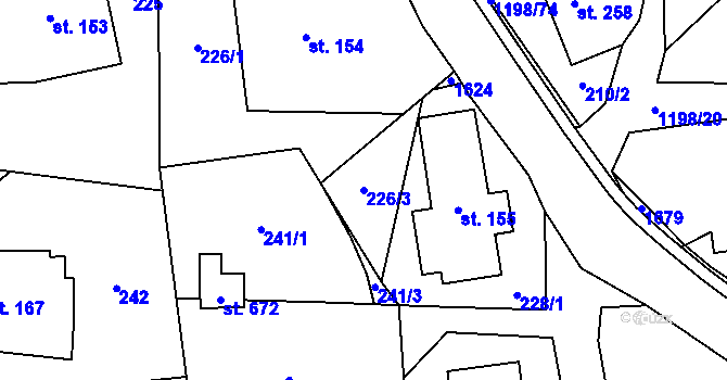 Parcela st. 226/3 v KÚ Mořkov, Katastrální mapa