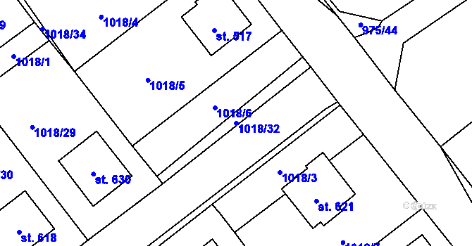Parcela st. 1018/32 v KÚ Mořkov, Katastrální mapa
