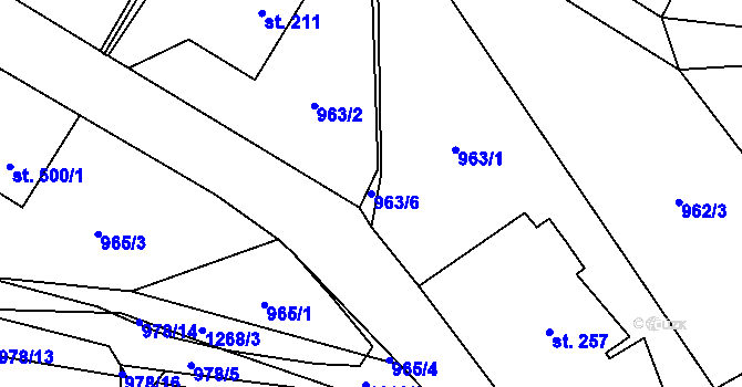 Parcela st. 963/6 v KÚ Mořkov, Katastrální mapa