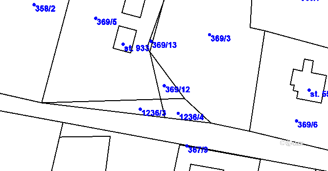 Parcela st. 369/12 v KÚ Mořkov, Katastrální mapa