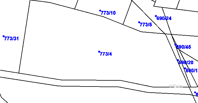 Parcela st. 773/4 v KÚ Mořkov, Katastrální mapa