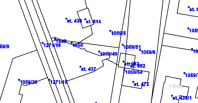 Parcela st. 1059/49 v KÚ Mořkov, Katastrální mapa