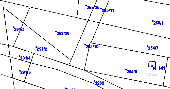 Parcela st. 263/10 v KÚ Mořkov, Katastrální mapa