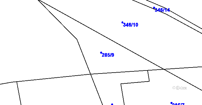 Parcela st. 285/9 v KÚ Mořkov, Katastrální mapa