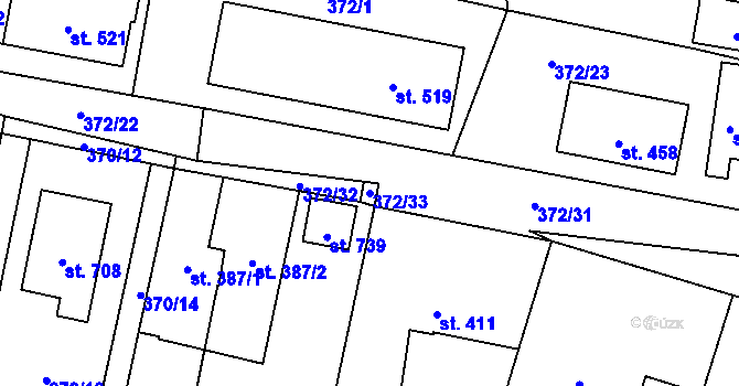 Parcela st. 372/33 v KÚ Mořkov, Katastrální mapa