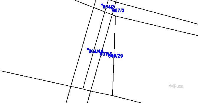 Parcela st. 607/5 v KÚ Mořkov, Katastrální mapa