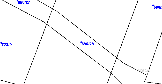 Parcela st. 690/28 v KÚ Mořkov, Katastrální mapa