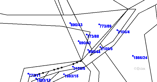 Parcela st. 690/42 v KÚ Mořkov, Katastrální mapa
