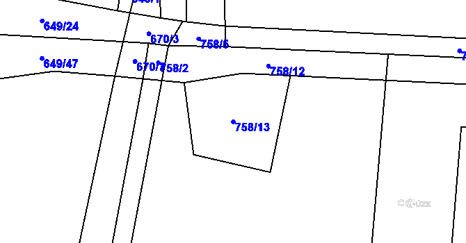 Parcela st. 758/13 v KÚ Mořkov, Katastrální mapa