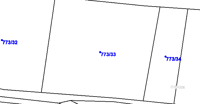 Parcela st. 773/33 v KÚ Mořkov, Katastrální mapa