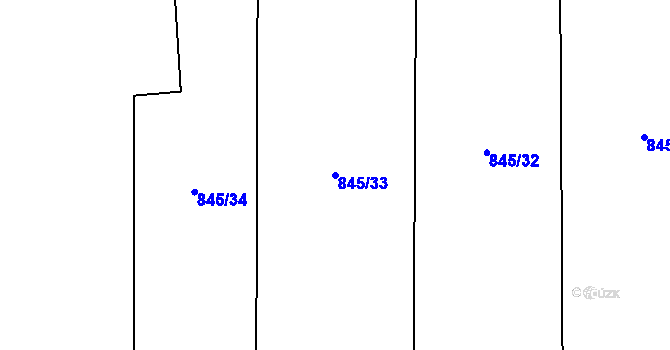 Parcela st. 845/33 v KÚ Mořkov, Katastrální mapa