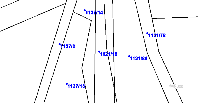 Parcela st. 1121/18 v KÚ Mořkov, Katastrální mapa