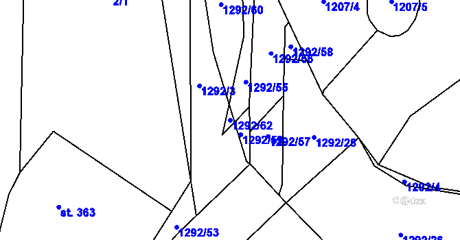Parcela st. 1292/62 v KÚ Mořkov, Katastrální mapa