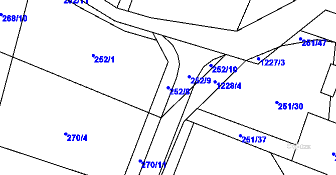 Parcela st. 252/8 v KÚ Mořkov, Katastrální mapa