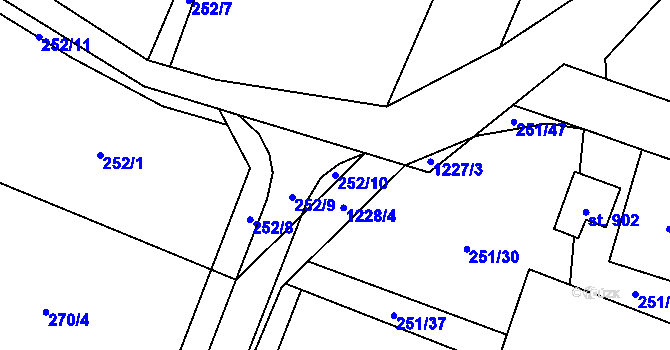 Parcela st. 252/10 v KÚ Mořkov, Katastrální mapa