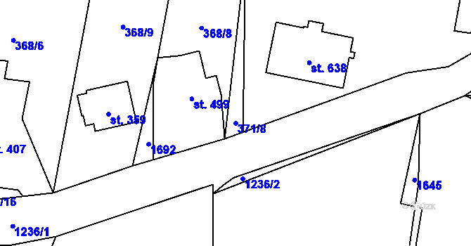 Parcela st. 371/8 v KÚ Mořkov, Katastrální mapa